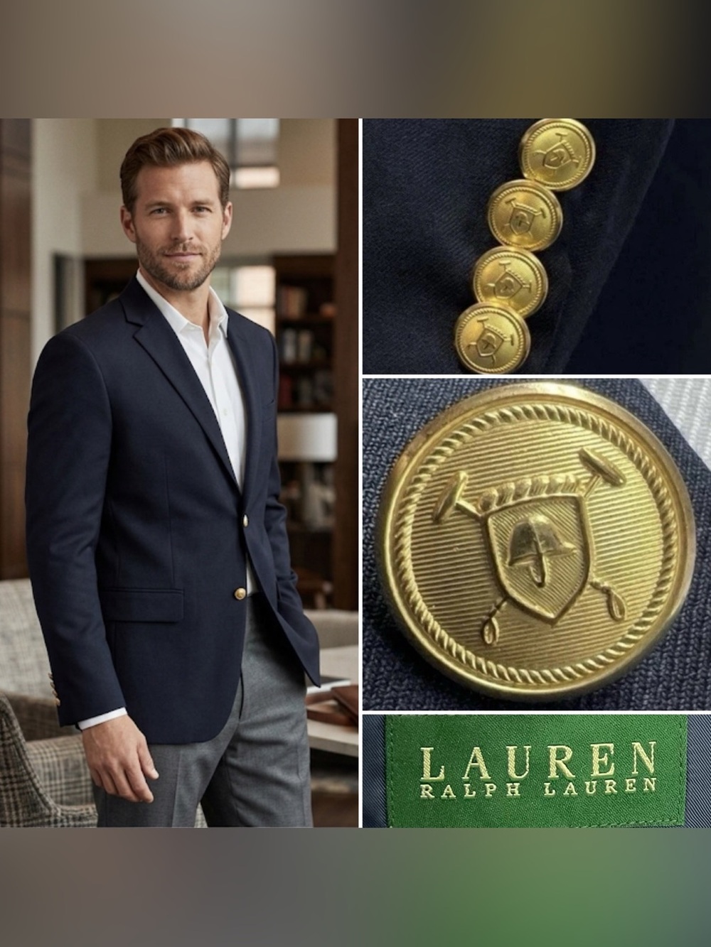 Ralph Lauren Men’s 44R Navy Wool Gold Button Blazer Jacket Sport Coat